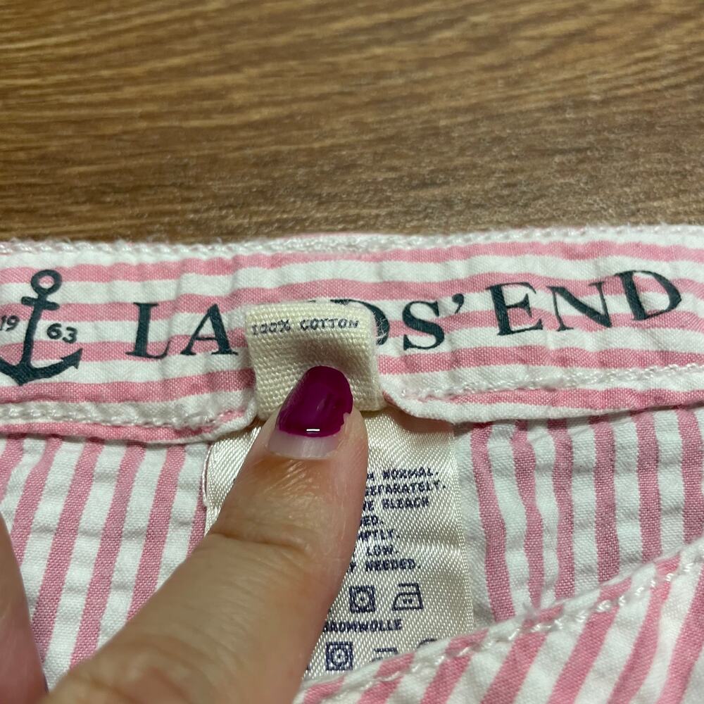 Lands End Girls Pink Seersucker Shorts Cuffed Size 10+ Cotton Casual Summer - Picture 8 of 9